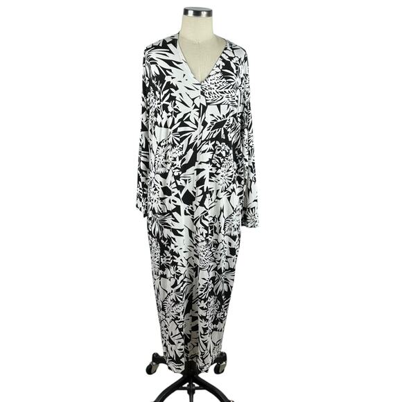 BRYN WALKER Taylor Black White Floral Patterned Jersey Knit Midi Dress Women's S - Picture 1 of 7